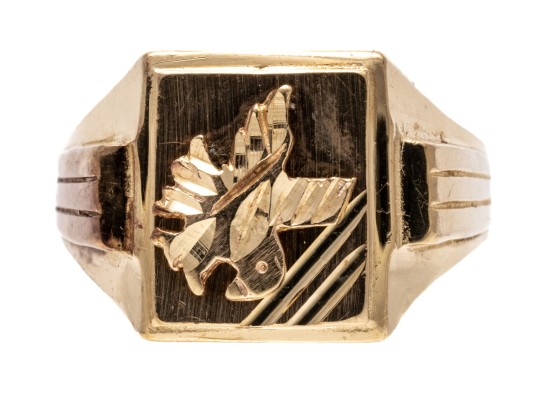 10K Square Faced Bird Ring, Size 9