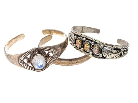 Three Stylish Sterling Cuff Bracelets