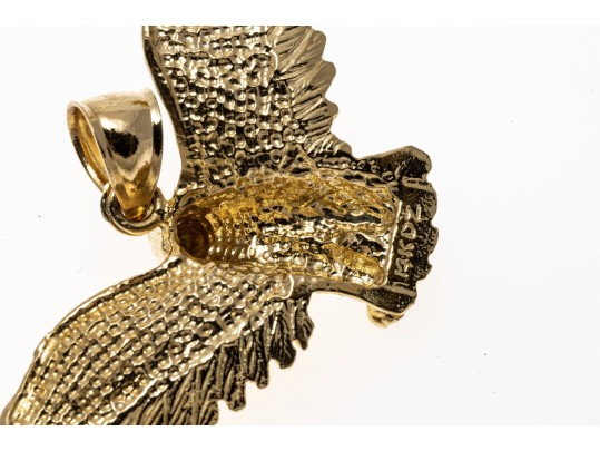 14k Yellow Gold Striking Diamond Cut Soaring Eagle Pendant