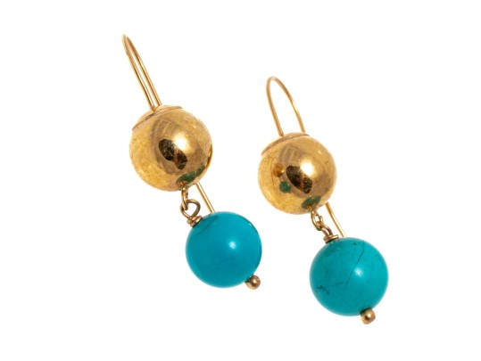 14k Yellow Gold Fun Gold And Howlite Stacked Drop Earrings