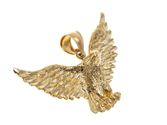 14k Yellow Gold Striking Diamond Cut Soaring Eagle Pendant