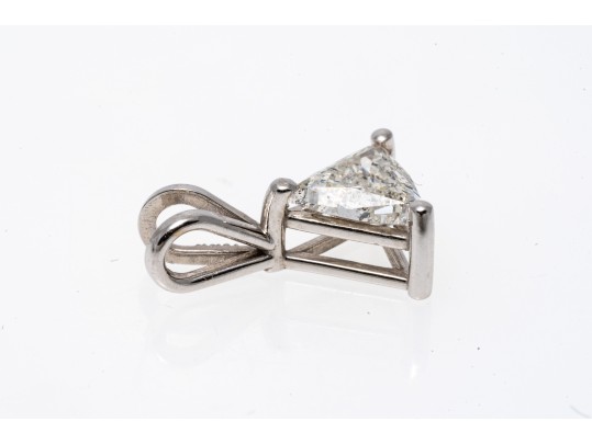 14k White Gold Contemporary Trillion Faceted Diamond Solitaire Pendant, App. 0.35 CTS