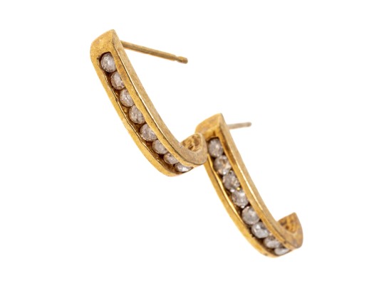 10k Yellow Gold Delicate Diamond Channel Set Hoop 