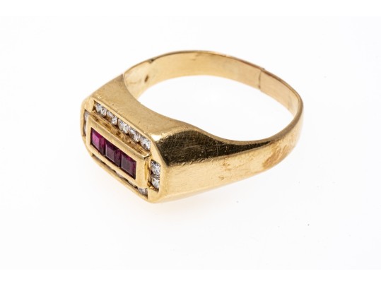 Ruby And Diamond Set 14K Ring, Size 10.75