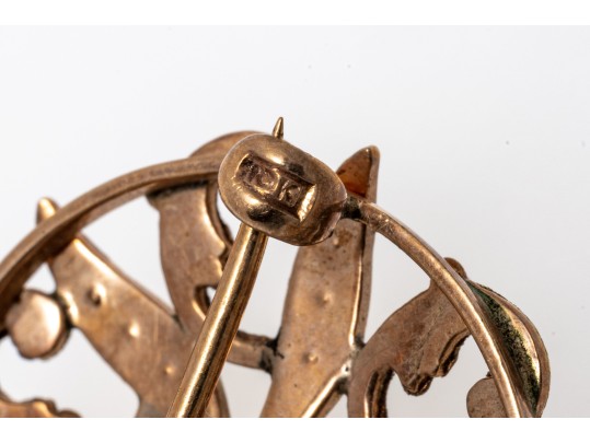 10k Yellow Gold Pretty Antique Seed Pearl And White Opal Circle Brooch