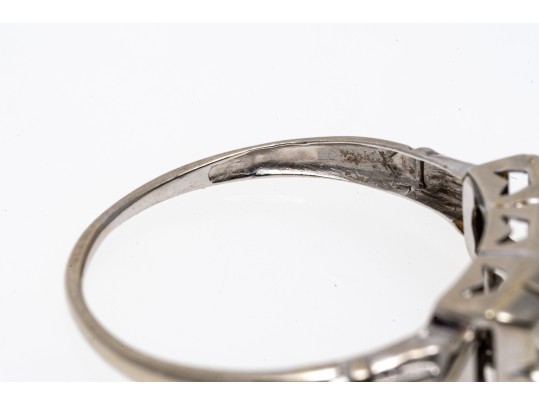 Vintage 14K White Gold Old European Cut Diamond Ring, Size 7+