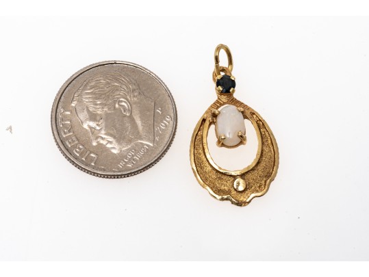 Dainty 14K Opal And Sapphire Pendant