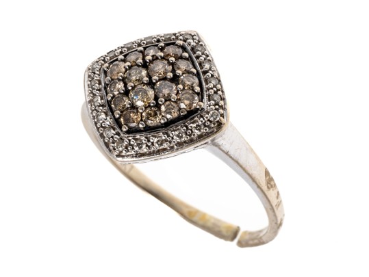 14K White Gold White And Brown Diamond Contemporary Ring, Size Approx. 8