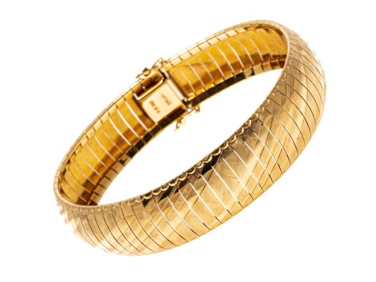 14k Yellow Gold Fabulous Wide Brushed And Polished Domed Omega Style Bracelet