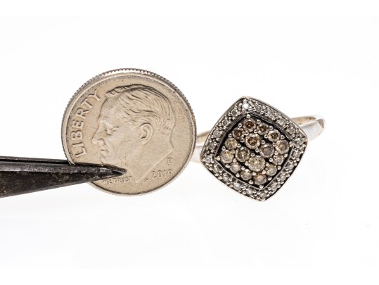 14K White Gold White And Brown Diamond Contemporary Ring, Size Approx. 8