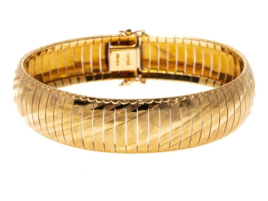 14k Yellow Gold Fabulous Wide Brushed And Polished Domed Omega Style Bracelet
