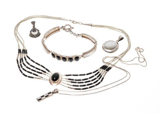 Collection Of Sterling Mother Of Pearl And Black Onyx Jewelry