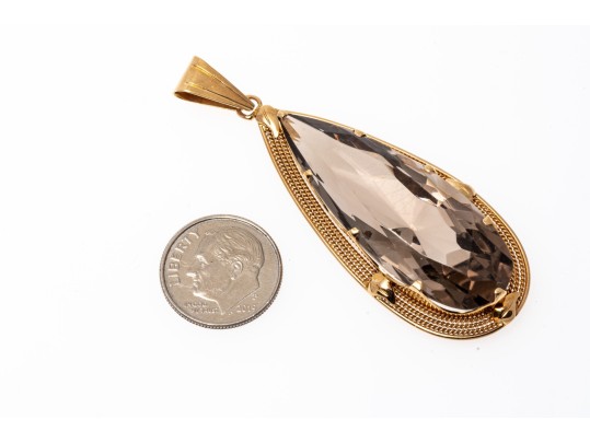 Stunning Pear Cut Smoky Quartz 14K Pendant