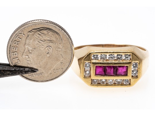 Ruby And Diamond Set 14K Ring, Size 10.75