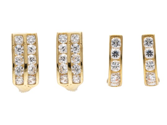 Lot Of Two 14k Yellow Gold And CZ Small Hinged Hoop Style Earrings