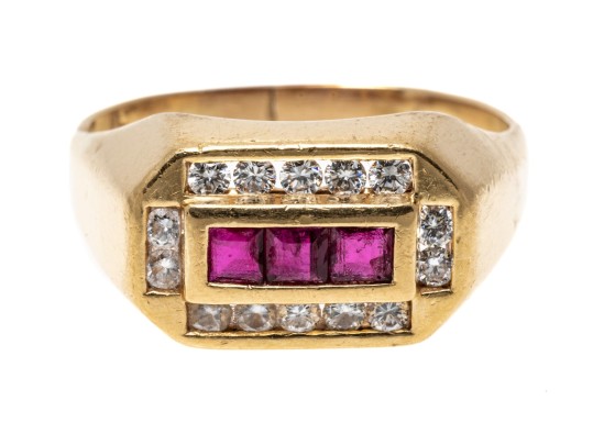 Ruby And Diamond Set 14K Ring, Size 10.75