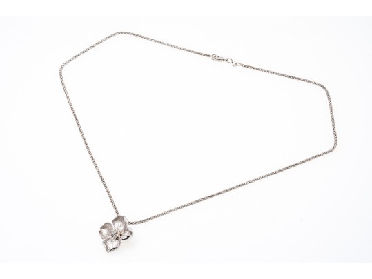 Dogwood Flower 14K White Gold And Diamond Cluster Pendant Necklace