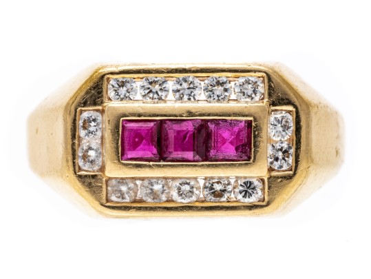 Ruby And Diamond Set 14K Ring, Size 10.75