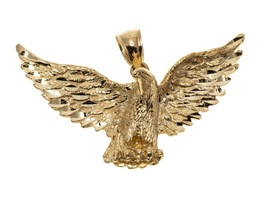 14k Yellow Gold Striking Diamond Cut Soaring Eagle Pendant