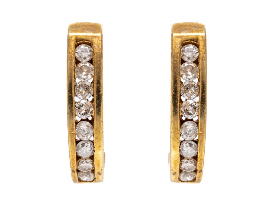 10k Yellow Gold Delicate Diamond Channel Set Hoop 