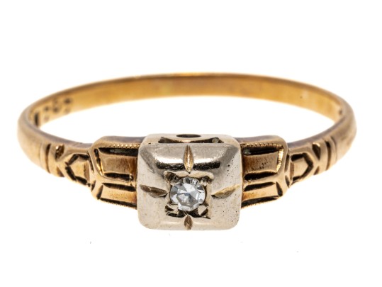 14k Gold Tiny Round Diamond Solitaire, App. 0.02 CTS, Size 5.5