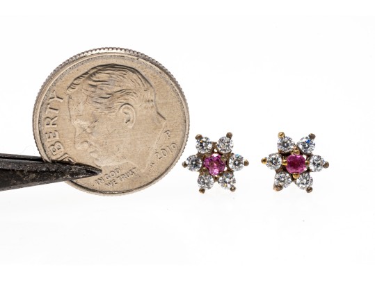 Sterling Zirconia And Pink Sapphire Cluster Earrings