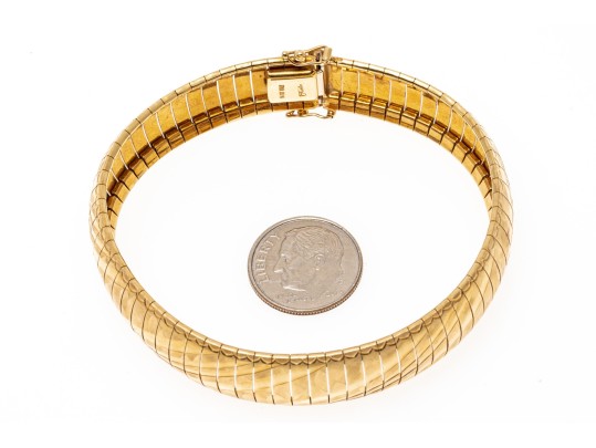 14k Yellow Gold Fabulous Wide Brushed And Polished Domed Omega Style Bracelet
