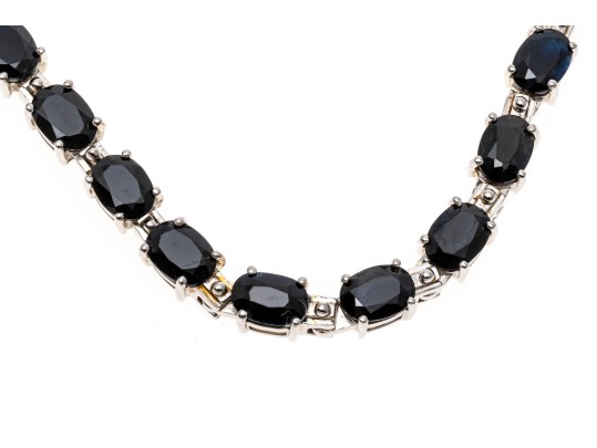 Sterling Silver And Sapphire Line Necklace