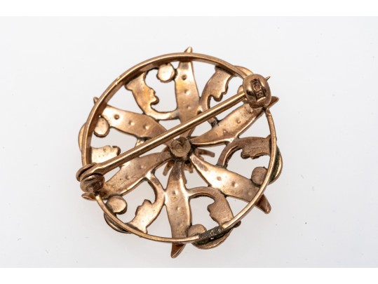 10k Yellow Gold Pretty Antique Seed Pearl And White Opal Circle Brooch