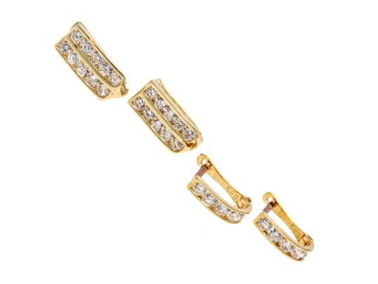 Lot Of Two 14k Yellow Gold And CZ Small Hinged Hoop Style Earrings