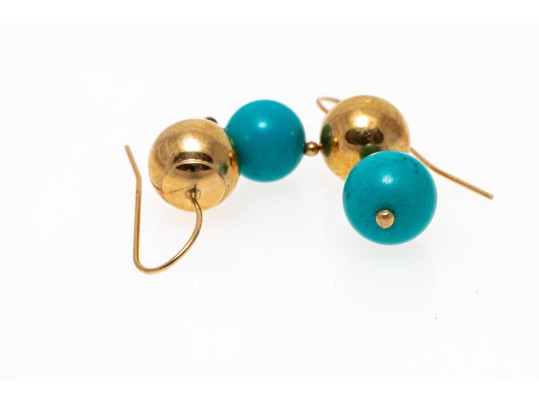 14k Yellow Gold Fun Gold And Howlite Stacked Drop Earrings