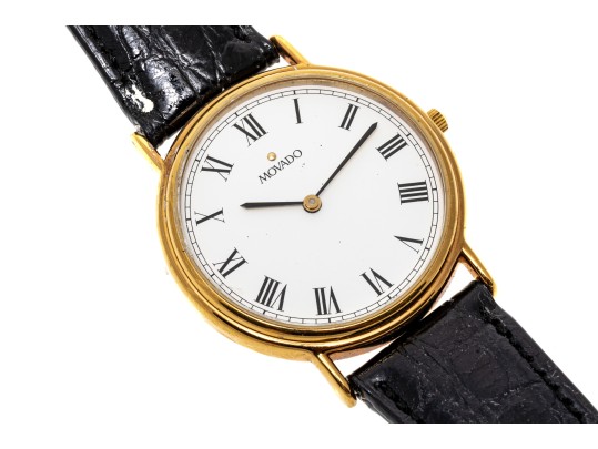 Classic Movado Quartz Watch With Leather Bracelet