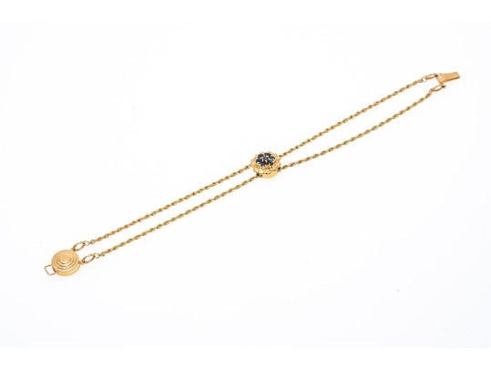 14k Yellow Gold Retro Style Rope Slide Bracelet, With Sapphire Cluster Slide, App. 0.59 TCW