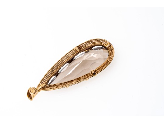 Stunning Pear Cut Smoky Quartz 14K Pendant