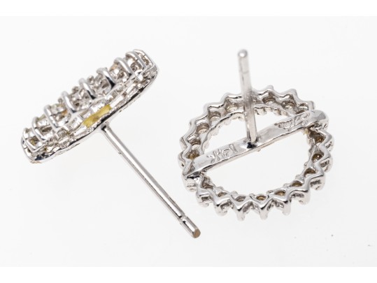 14k White Gold Simple Diamond Halo Pearl Or Bead Earring Semi Mount, App. 0.20 TCW