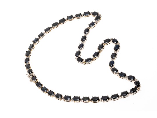 Sterling Silver And Sapphire Line Necklace