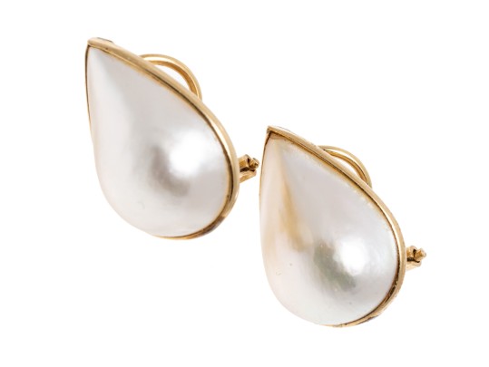 Elegant 14K Teardrop Mabe Pearl Earrings