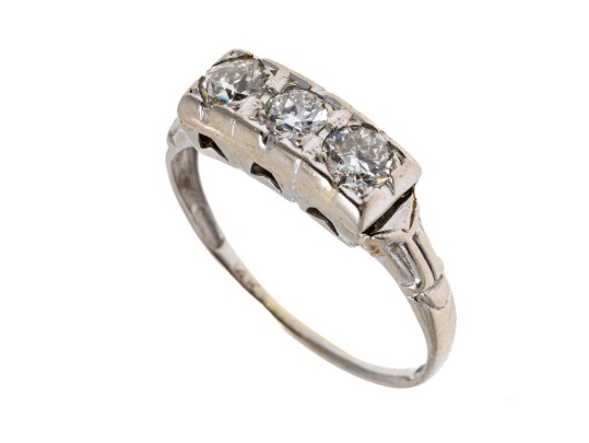 Vintage 14K White Gold Old European Cut Diamond Ring, Size 7+