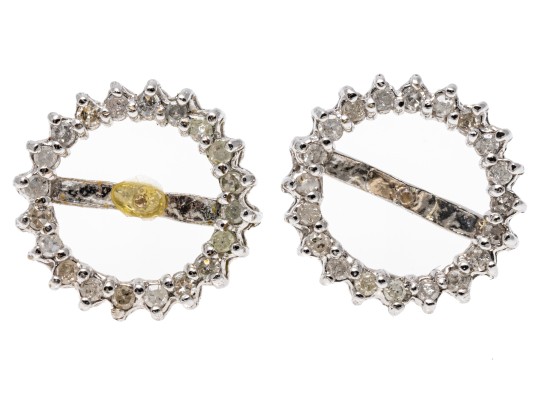 14k White Gold Simple Diamond Halo Pearl Or Bead Earring Semi Mount, App. 0.20 TCW