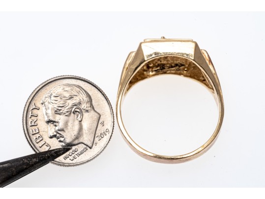 10K Square Faced Bird Ring, Size 9