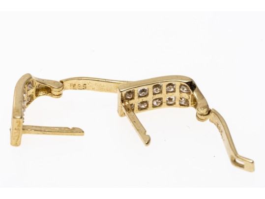 Lot Of Two 14k Yellow Gold And CZ Small Hinged Hoop Style Earrings