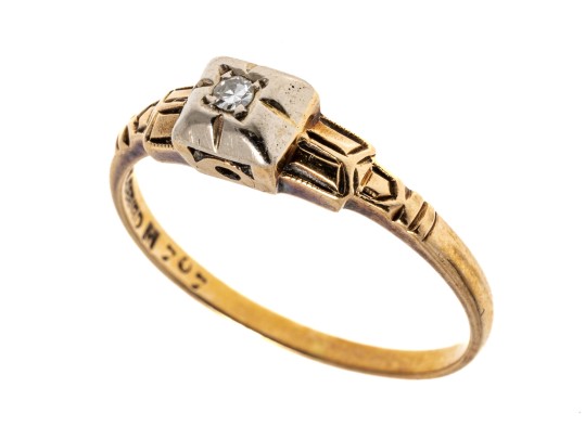 14k Gold Tiny Round Diamond Solitaire, App. 0.02 CTS, Size 5.5