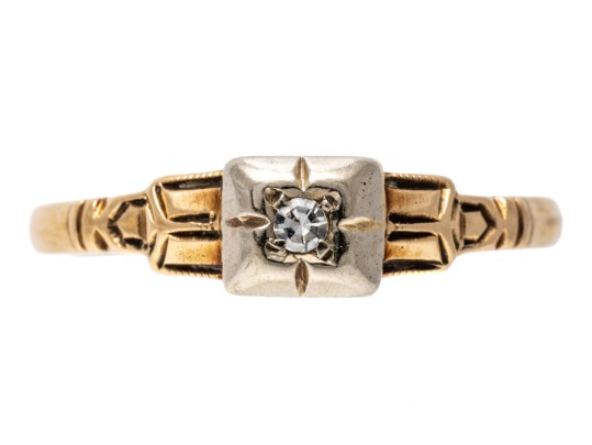 14k Gold Tiny Round Diamond Solitaire, App. 0.02 CTS, Size 5.5