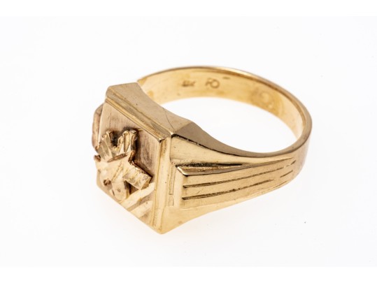 10K Square Faced Bird Ring, Size 9