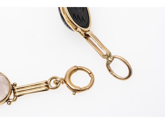 Stunning 14K And Carved Hardstone Scarab Bracelet