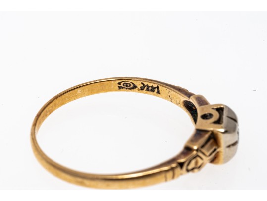 14k Gold Tiny Round Diamond Solitaire, App. 0.02 CTS, Size 5.5