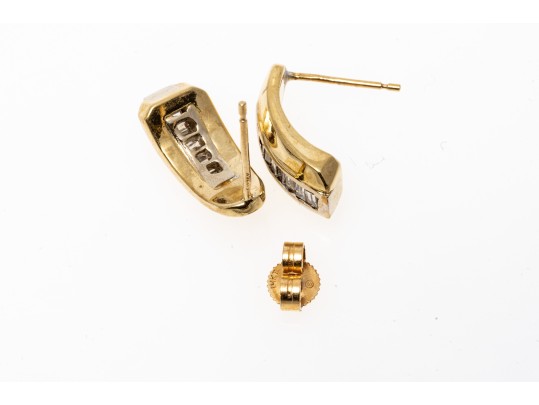 14k Yellow Gold Contemporary Baguette Diamond Channel Set Earrings, App. 0.18 TCW