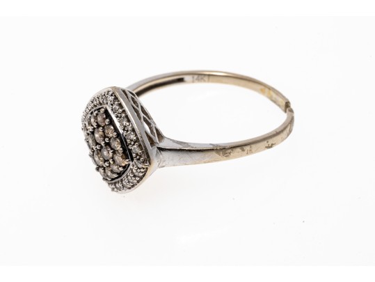 14K White Gold White And Brown Diamond Contemporary Ring, Size Approx. 8