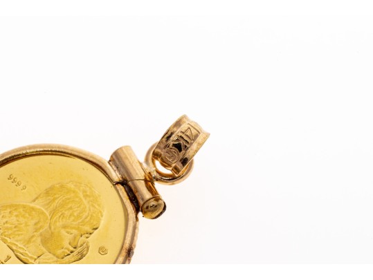 14k Yellow Gold Tasteful Gibralter 1/25 Oz Queen Elizabeth II/Cherub Coin Pendant