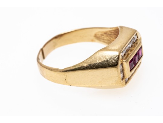 Ruby And Diamond Set 14K Ring, Size 10.75
